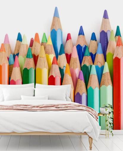 colourful kids wallpaper mural called Pencil Crayons for schools, kids bedrooms and playrooms colourful kids wallpaper mural called Pencil Crayons for schools, kids bedrooms and playrooms