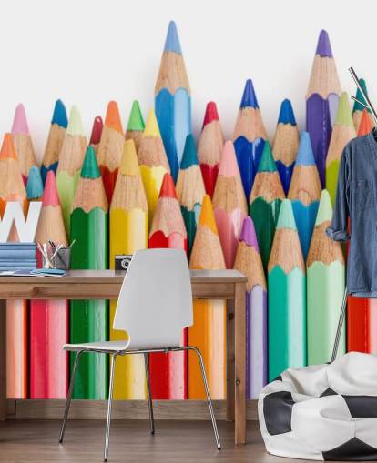 colourful kids wallpaper mural called Pencil Crayons for schools, kids bedrooms and playrooms colourful kids wallpaper mural called Pencil Crayons for schools, kids bedrooms and playrooms
