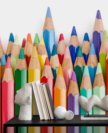 farverigt tapet til børn kaldet Pencil Crayons til skoler, børns soveværelser og legerum farverigt tapet til børn kaldet Pencil Crayons til skoler, børns soveværelser og legerum