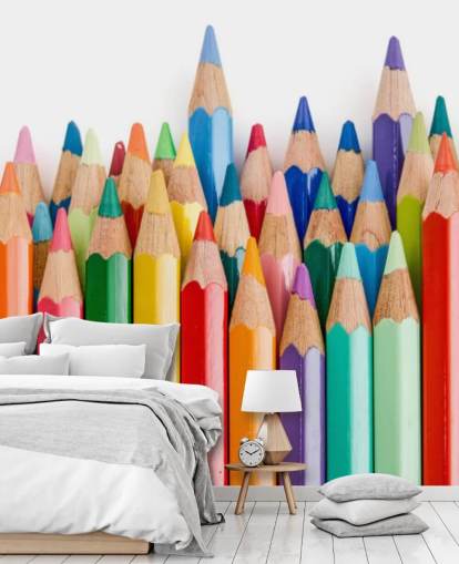 colourful kids wallpaper mural called Pencil Crayons for schools, kids bedrooms and playrooms colourful kids wallpaper mural called Pencil Crayons for schools, kids bedrooms and playrooms