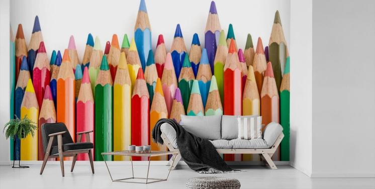colourful kids wallpaper mural called Pencil Crayons for schools, kids bedrooms and playrooms