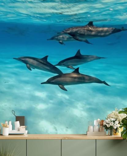Papier Peint Fresque Dolphin Pod sous la mer Papier Peint Fresque Dolphin Pod sous la mer