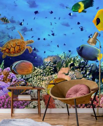 colorful customizable fish wallpaper mural called Photo of a Coral Colony for kid's bedroom colorful customizable fish wallpaper mural called Photo of a Coral Colony for kid's bedroom