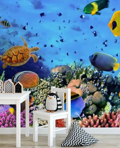 carta da parati murale colorata personalizzabile con pesci chiamata Photo of a Coral Colony per la cameretta dei bambini carta da parati murale colorata personalizzabile con pesci chiamata Photo of a Coral Colony per la cameretta dei bambini