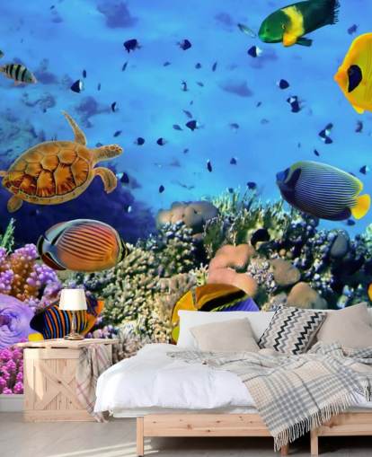 papier peint mural coloré de poissons personnalisable appelé Photo d'une colonie de coraux pour chambre d'enfant papier peint mural coloré de poissons personnalisable appelé Photo d'une colonie de coraux pour chambre d'enfant