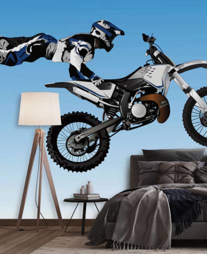 Motocross-Biker fliegen auf der Rückseite des Fahrrads Tapete Motocross-Biker fliegen auf der Rückseite des Fahrrads Tapete