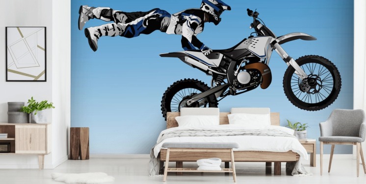 Carta da parati Motocross Biker Flying on Back of Bike