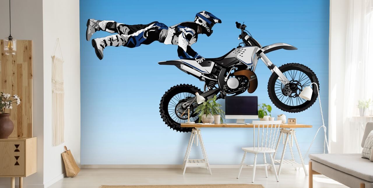 Motocross-Biker fliegen auf der Rückseite des Fahrrads Tapete