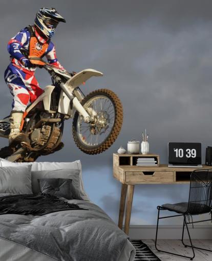 Motorcross Biker i Air Bakgrunn Motorcross Biker i Air Bakgrunn