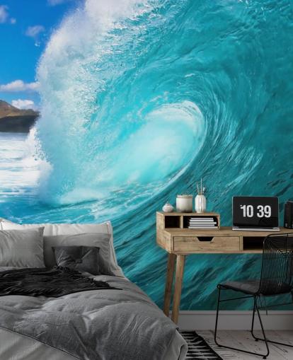 blå anpassningsbar surfhavstapetväggmålning kallad Barrel för sovrum, badrum och företag blå anpassningsbar surfhavstapetväggmålning kallad Barrel för sovrum, badrum och företag