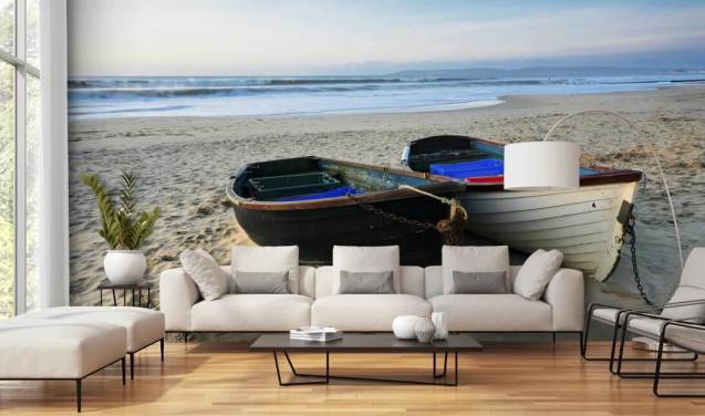 Two Boats on the Beach Wall Mural