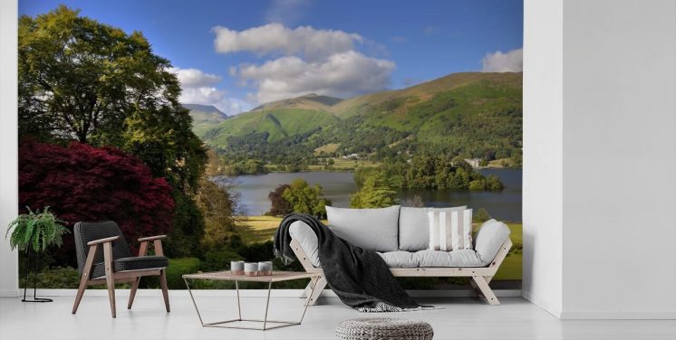 Prachtige Lake District Trees Lake and Hills Wall Mural