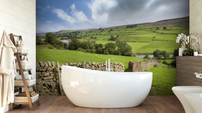 Droge stenen muur en velden in Swaledale muurschildering