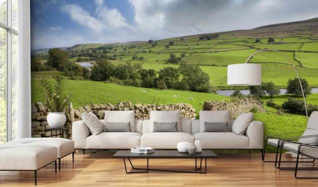 Decorazione murale con muro a secco e campi a Swaledale