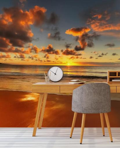 oranje strand en zonsondergang behang oranje strand en zonsondergang behang