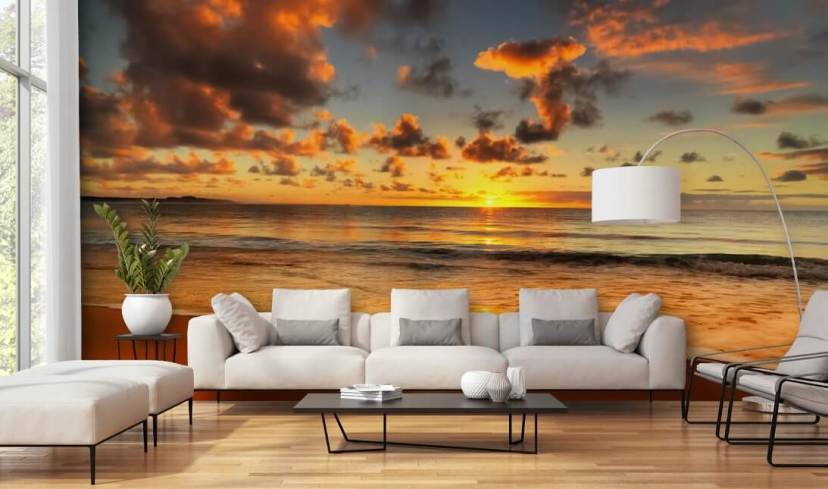 Wall Mural good orange sunset over sea