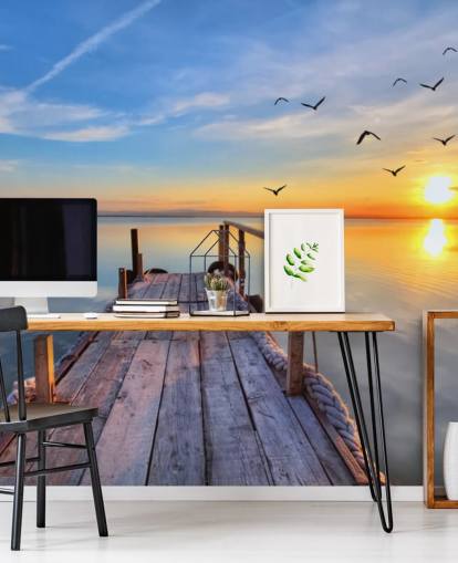 Seetapete namens Lake Sunrise in Wallsauce für Badezimmer, Schlafzimmer und Büros Seetapete namens Lake Sunrise in Wallsauce für Badezimmer, Schlafzimmer und Büros