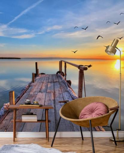 carta da parati murale con lago chiamata Lake Sunrise at Wallsauce per bagni, camere da letto e uffici carta da parati murale con lago chiamata Lake Sunrise at Wallsauce per bagni, camere da letto e uffici