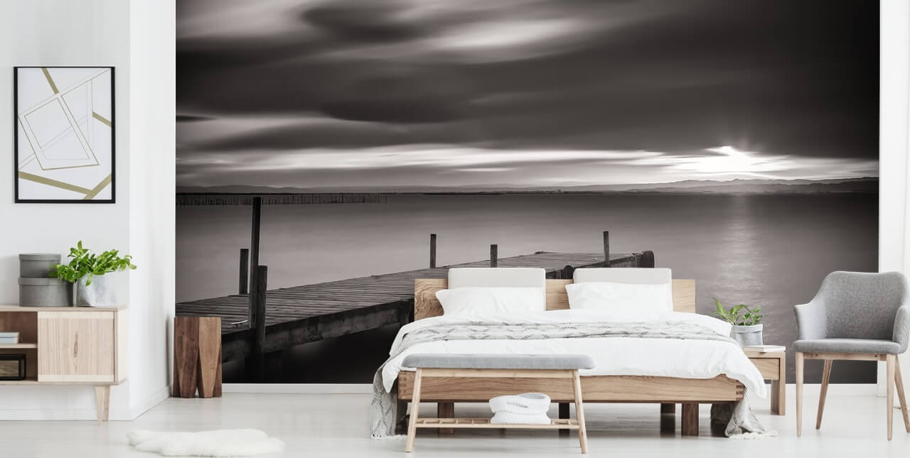 Black and White Jetty and Lake Wallpaper Black and White Jetty and Lake Wallpaper