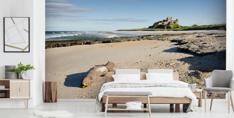 Beach with Castle in Distance Wallpaper