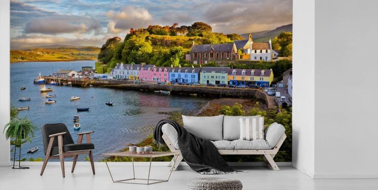 Colorful Fishing Cottages by Harbour Wallpaper