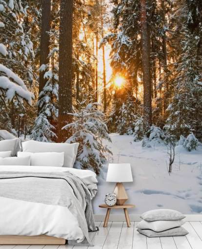 carta da parati murale bianca personalizzabile con foresta chiamata Winter Wonderland per sale da pranzo e salotti carta da parati murale bianca personalizzabile con foresta chiamata Winter Wonderland per sale da pranzo e salotti