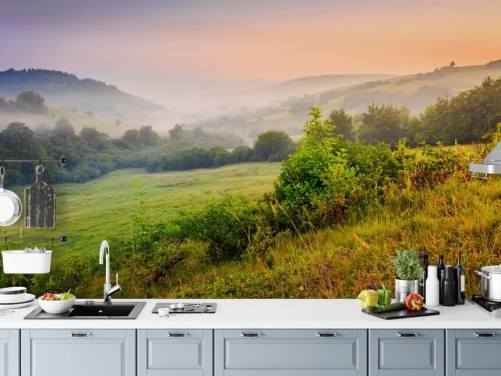 Neblige Landschaft Hills Tapete