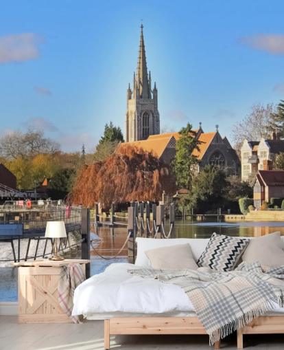 Mural de pared Río junto a un pueblo pintoresco Mural de pared Río junto a un pueblo pintoresco