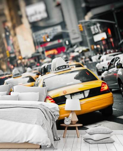 New York Yellow Taxis in Street Wallpaper New York Yellow Taxis in Street Wallpaper
