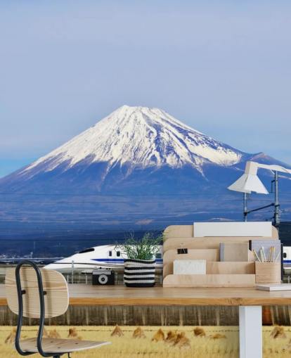 Snow Capped Mount Fuji ja Juna Taustakuva Snow Capped Mount Fuji ja Juna Taustakuva