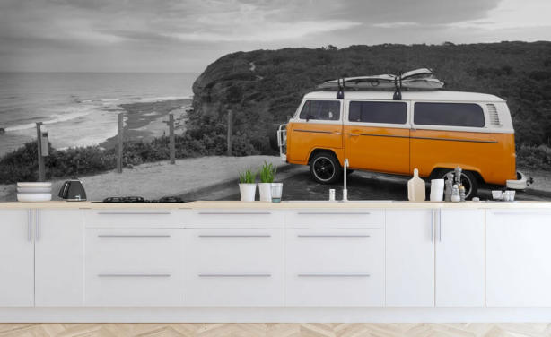 Geel Campervan behang