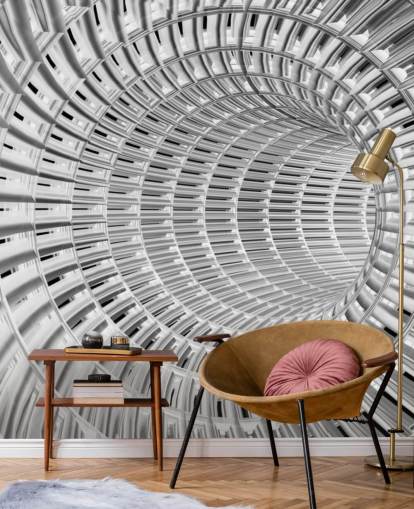 Silver and White Metal 3D Tunnel Wallpaper Silver and White Metal 3D Tunnel Wallpaper