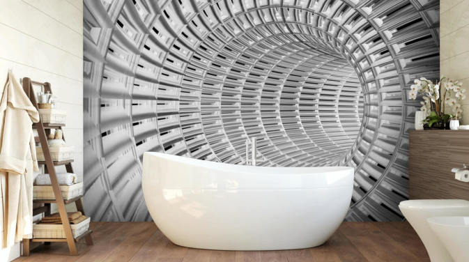 3D-Tunnel-Tapete, silberfarben und