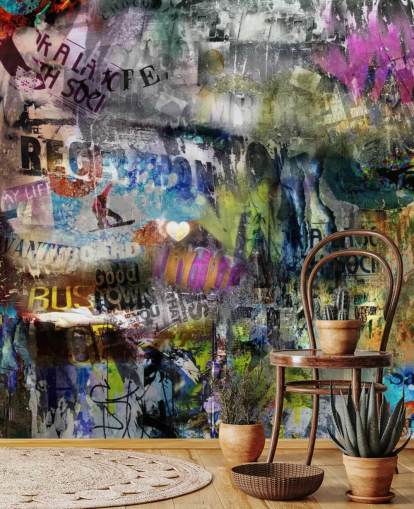 papier peint graffiti coloré personnalisable appelé Grunge pour chambres papier peint graffiti coloré personnalisable appelé Grunge pour chambres