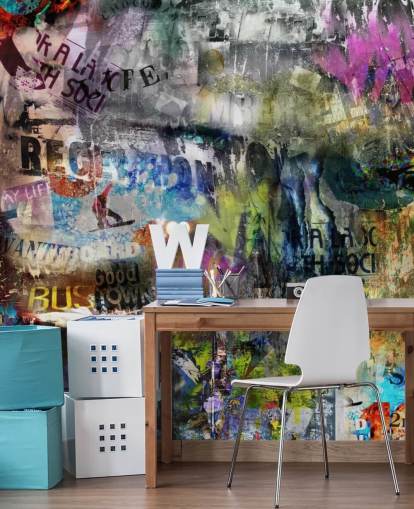 colorido mural de papel pintado de graffiti personalizable llamado Grunge para dormitorios colorido mural de papel pintado de graffiti personalizable llamado Grunge para dormitorios