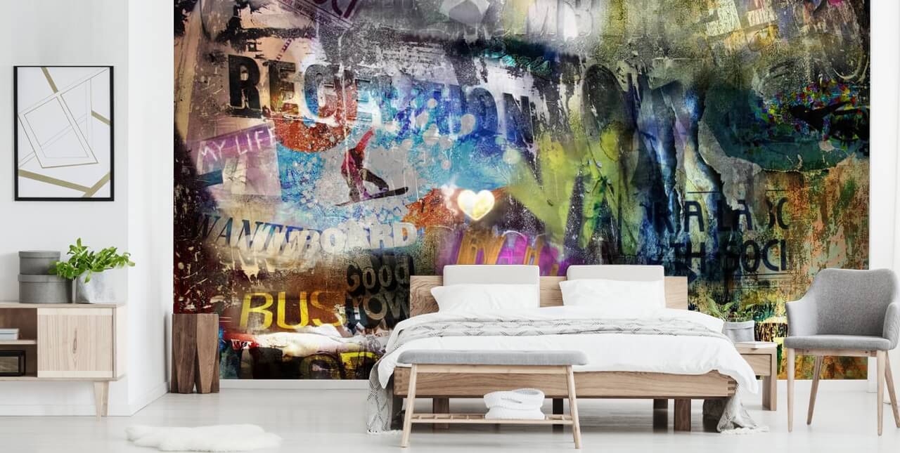 colourful customisable graffiti wallpaper mural called Grunge for bedrooms