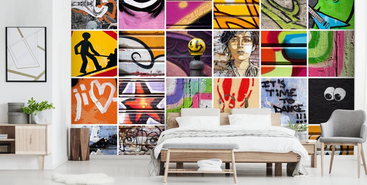 papier peint mural d'art de rue personnalisable coloré appelé Square Street Art