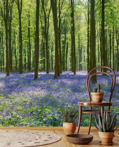blå och grön skog tapetväggmålning kallad Bluebell Forest för sovrum, vardagsrum och kök blå och grön skog tapetväggmålning kallad Bluebell Forest för sovrum, vardagsrum och kök