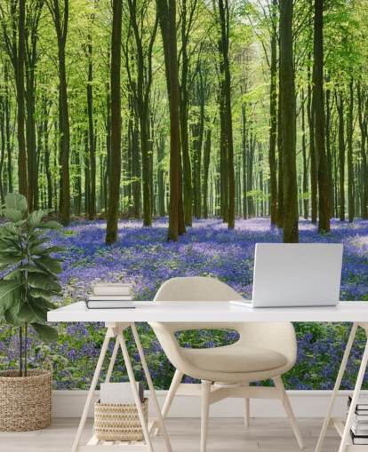 blå og grønn skog tapet veggmaleri kalt Bluebell Forest for soverom, stuer og kjøkken blå og grønn skog tapet veggmaleri kalt Bluebell Forest for soverom, stuer og kjøkken