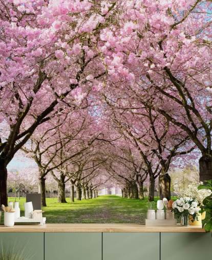 lyserødt tilpasselig kirsebærblomst tapet kaldet Cherry Blossom Trees til soveværelser lyserødt tilpasselig kirsebærblomst tapet kaldet Cherry Blossom Trees til soveværelser