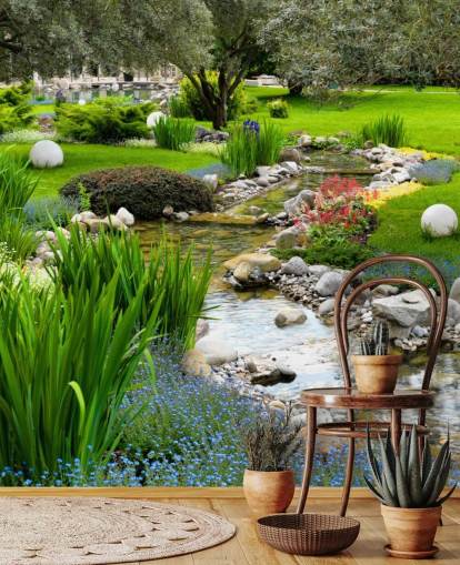 grønt tilpasseligt damtapetmaleri kaldet Asian Garden and Pond til plejehjem, virksomheder og tandlæger grønt tilpasseligt damtapetmaleri kaldet Asian Garden and Pond til plejehjem, virksomheder og tandlæger