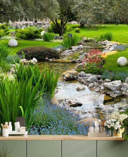 green customisable pond wallpaper mural called Asian Garden and Pond for care homes, businesses and dentists green customisable pond wallpaper mural called Asian Garden and Pond for care homes, businesses and dentists