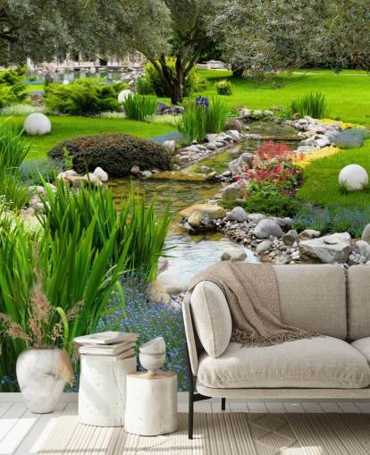 carta da parati murale verde personalizzabile con laghetto chiamato Asian Garden and Pond per case di cura, aziende e dentisti carta da parati murale verde personalizzabile con laghetto chiamato Asian Garden and Pond per case di cura, aziende e dentisti