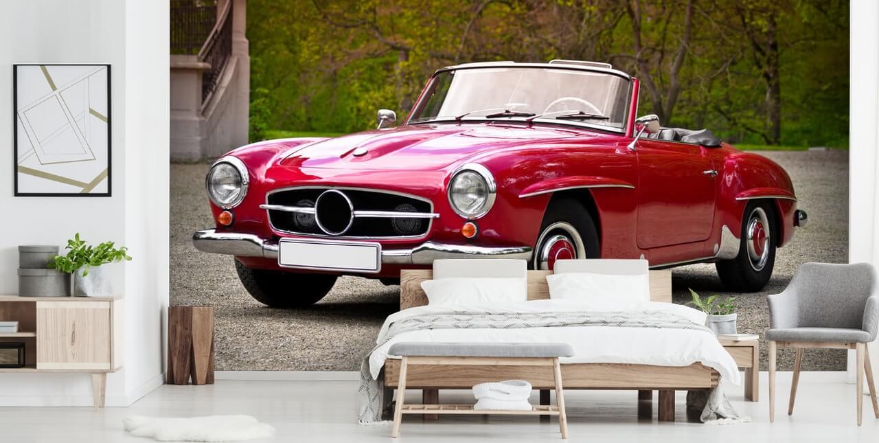 Röd Vintage Merc Car Wallpaper Väggmålning