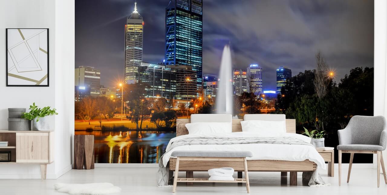 Skyline van Perth behang