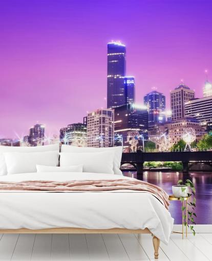 Carta da parati Melbourne City di notte Carta da parati Melbourne City di notte