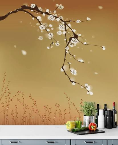 Blomster hvit blomst på Beige Bakgrunn Mural Blomster hvit blomst på Beige Bakgrunn Mural