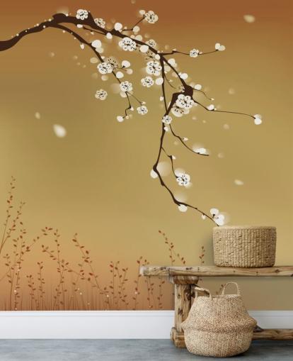 Blomster hvit blomst på Beige Bakgrunn Mural Blomster hvit blomst på Beige Bakgrunn Mural