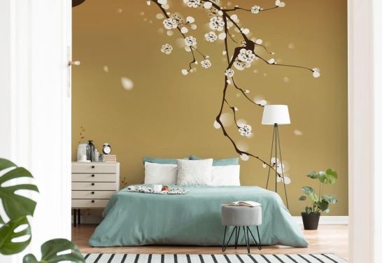 Blomster hvit blomst på Beige Bakgrunn Mural 