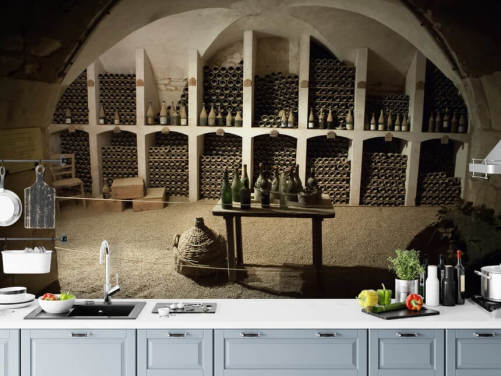 papier peint mural 3D rustique appelé Grand Wine Cellar pour cuisines, bars et caves à vin